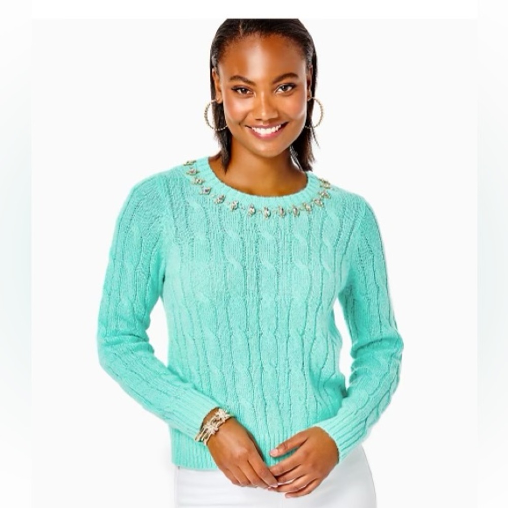 LILLY PULITZER Crystal Embellished LS Full Fashion Knit DARIO PULLOVER SWEATER
